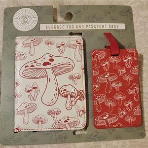 NEW MUSHROOM PASSPORT WALLET CASE +MATCHING LUGGAGE TAG TRAVEL INTERNATIONAL NWT